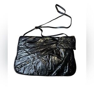 🖤 Vintage Genuine Eel Skin Leather Crossbody Shoulder Bag Black 🖤